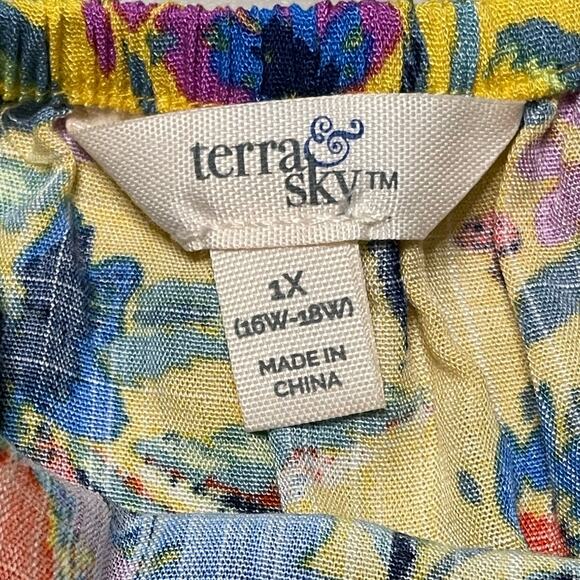 Terra & Sky Folk Floral Sunflower Babydoll Top size 1X NEW - Picture 8 of 12